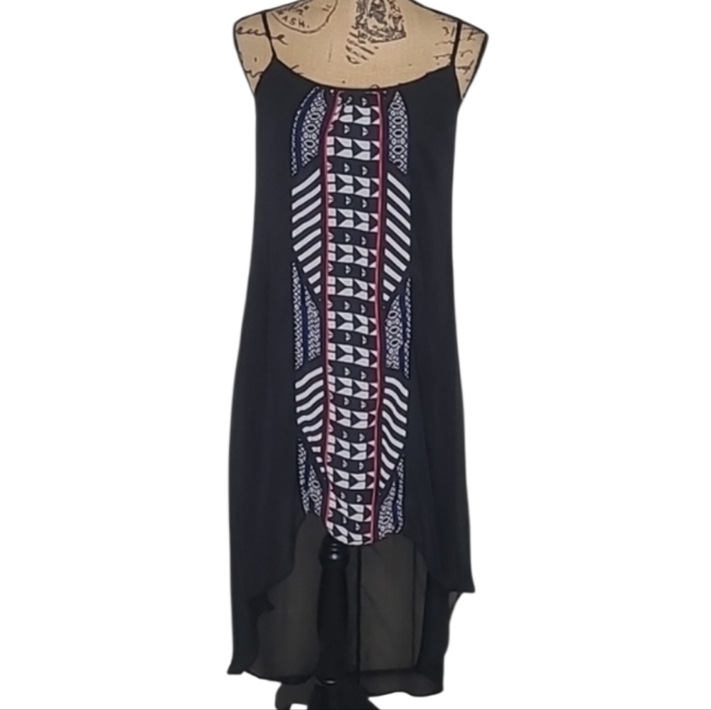 AUW Black Semi Sheer Hi Low Dress